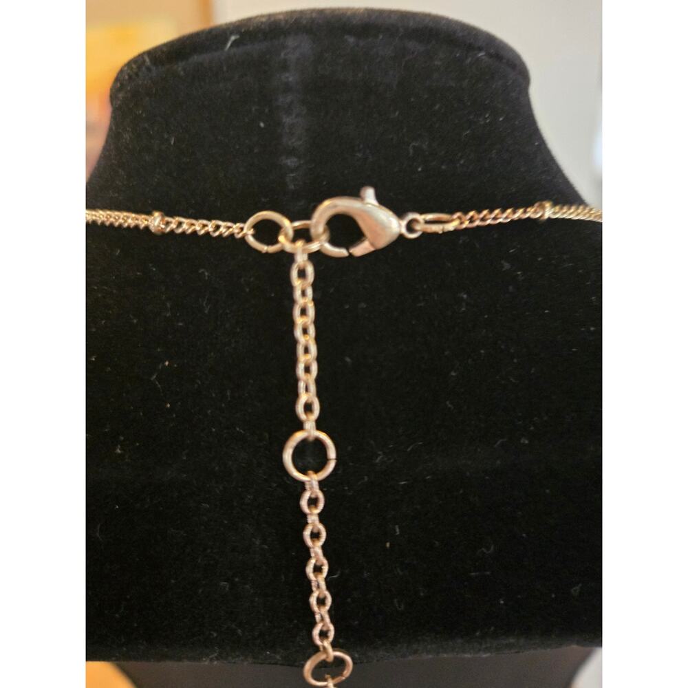 Long White Beaded Station Necklace with Gold Tone Chain - Picture 2 of 2